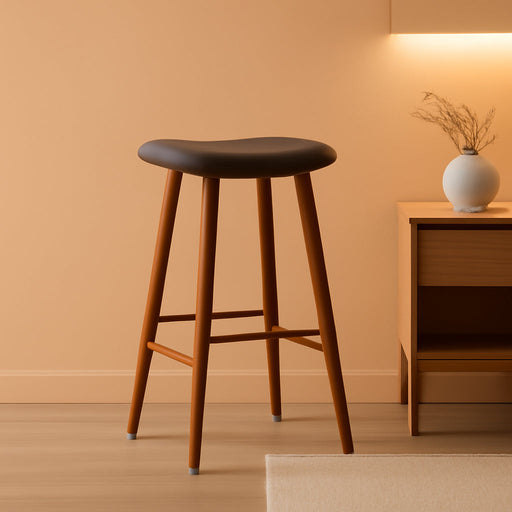 Nora 30" Upholstered Bar Stool, Backless Leather Seat, Rubber Wood Frame, Brown Finish - ShipItFurniture