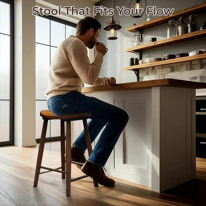 Nora Stool 25" Counter Height Bar Stool, Backless Wooden Stool for Kitchen & Home Bar, Rubber Wood, Brown Finish - ShipItFurniture