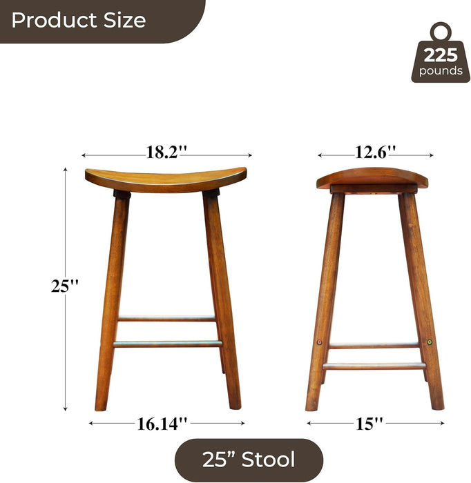 Nora Stool 25" Counter Height Bar Stool, Backless Wooden Stool for Kitchen & Home Bar, Rubber Wood, Brown Finish - ShipItFurniture