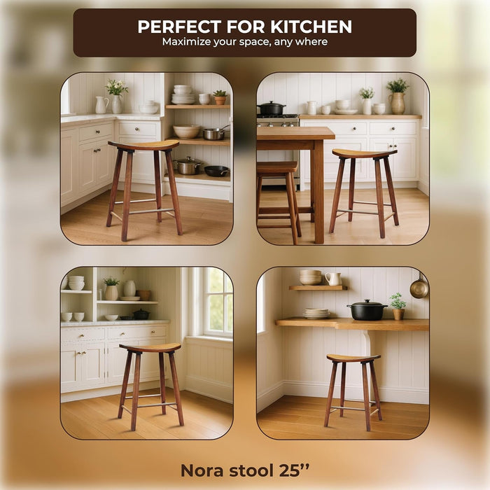 Nora Stool 25" Counter Height Bar Stool, Backless Wooden Stool for Kitchen & Home Bar, Rubber Wood, Brown Finish - ShipItFurniture