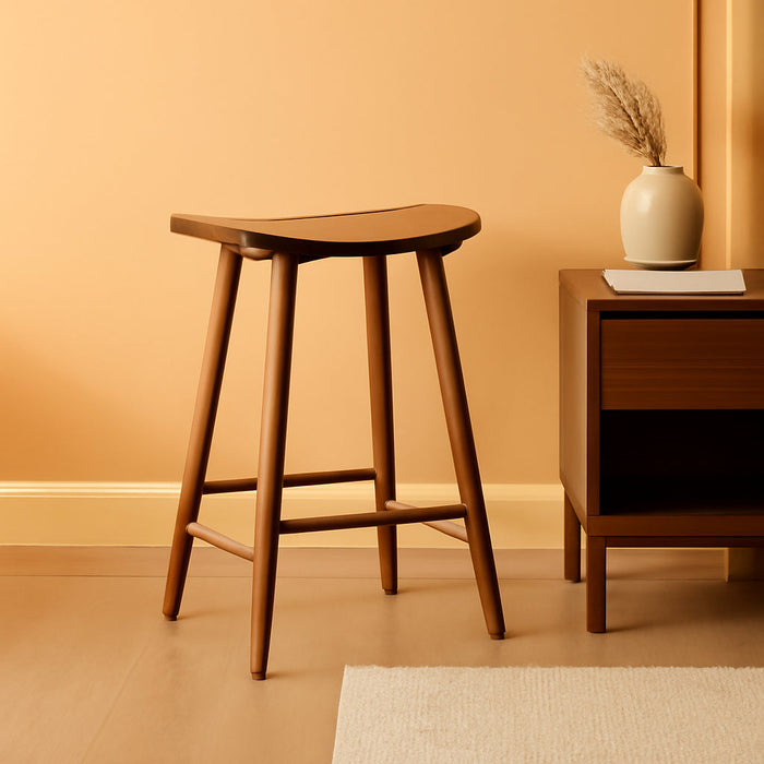 Nora Stool 25" Counter Height Bar Stool, Backless Wooden Stool for Kitchen & Home Bar, Rubber Wood, Brown Finish - ShipItFurniture