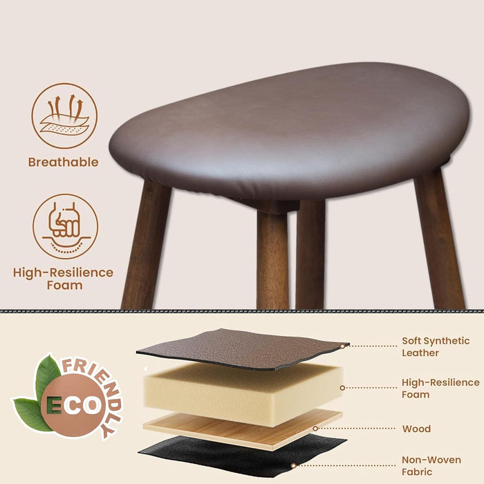 Nora Stool 25" Upholstered Counter Stool, Bar Stool with Leather Cushion for Kitchen & Home Bar, Rubber Wood - ShipItFurniture