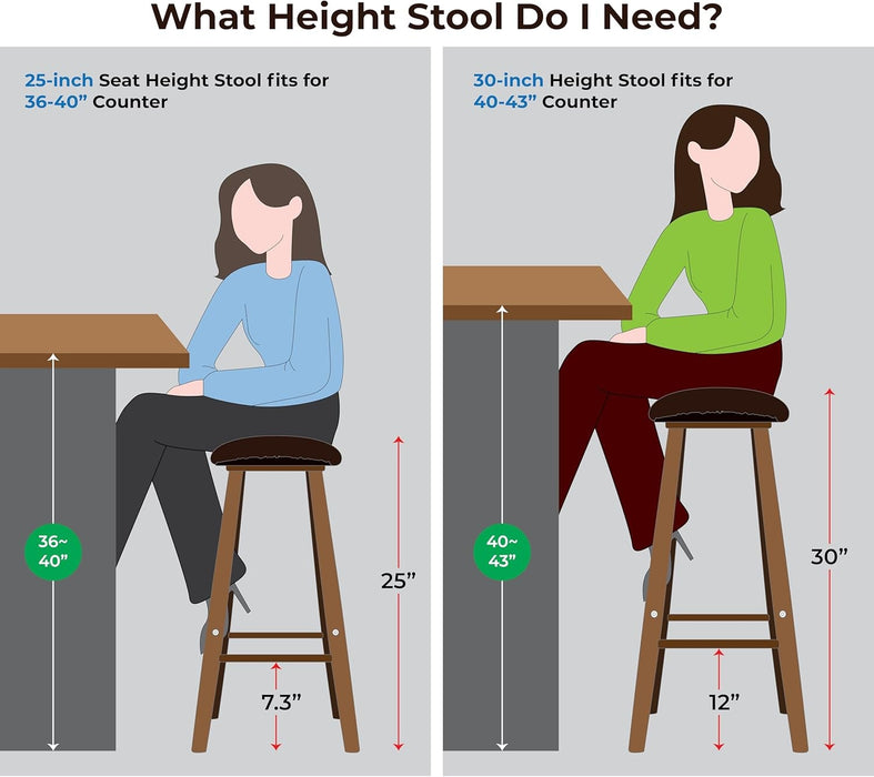 Nora Stool 25" Upholstered Counter Stool, Bar Stool with Leather Cushion for Kitchen & Home Bar, Rubber Wood - ShipItFurniture