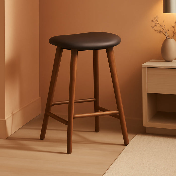 Nora Stool 25" Upholstered Counter Stool, Bar Stool with Leather Cushion for Kitchen & Home Bar, Rubber Wood - ShipItFurniture