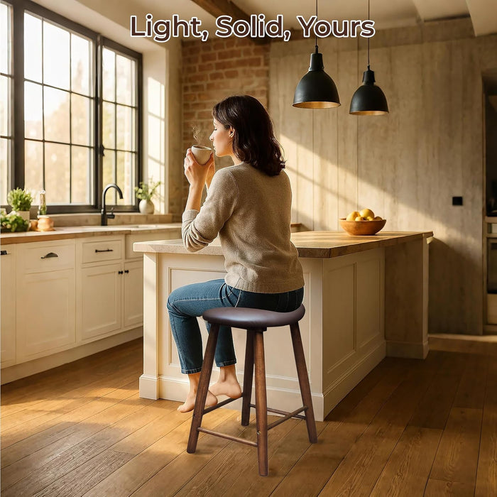 Nora Stool 25" Upholstered Counter Stool, Bar Stool with Leather Cushion for Kitchen & Home Bar, Rubber Wood - ShipItFurniture