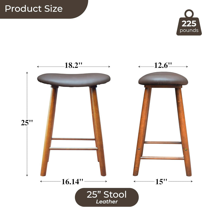 Nora Stool 25" Upholstered Counter Stool, Bar Stool with Leather Cushion for Kitchen & Home Bar, Rubber Wood - ShipItFurniture