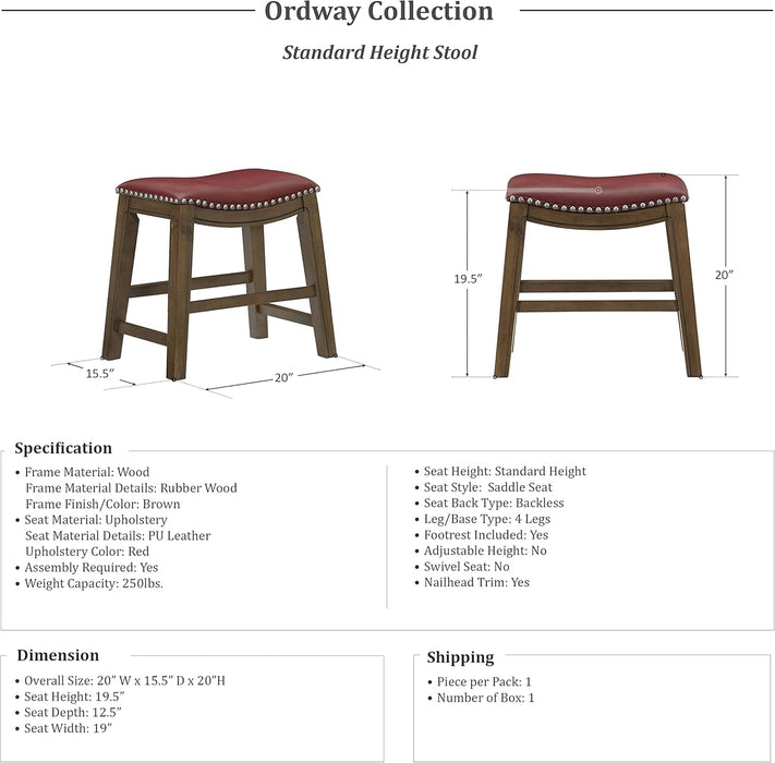Ordway Saddle Seat Dining Height Bar Stool, 19"SH, Red - ShipItFurniture
