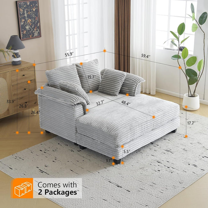 Oversized Light Grey Chaise Lounge Chair with Pillows - ShipItFurniture