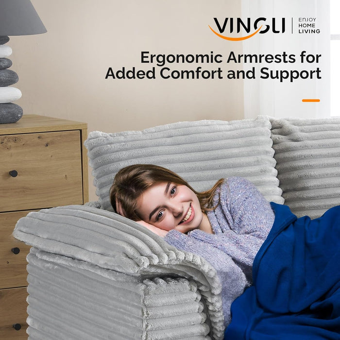 Oversized Light Grey Chaise Lounge Chair with Pillows - ShipItFurniture