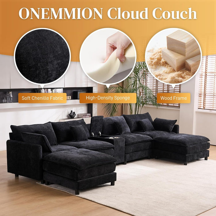 Oversized U Shape Cloud Sectional Sofa with Ottoman - ShipItFurniture