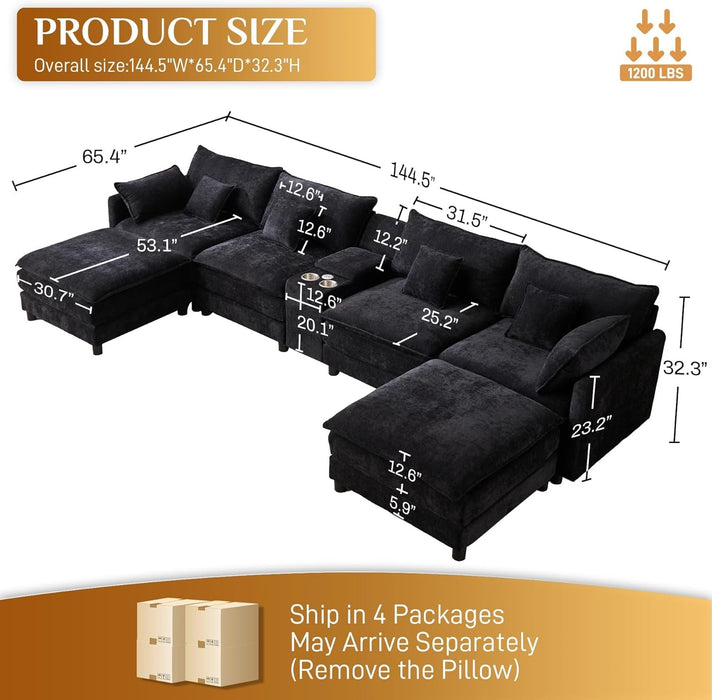 Oversized U Shape Cloud Sectional Sofa with Ottoman - ShipItFurniture