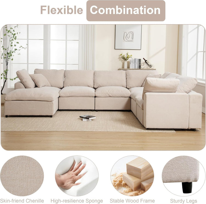 Oversized U Shaped Modular Sectional Sofa with Ottoman - ShipItFurniture