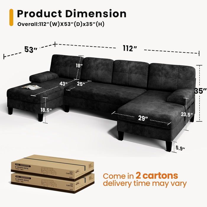 Oversized U Shaped Sectional Sofa with Storage Pockets - ShipItFurniture
