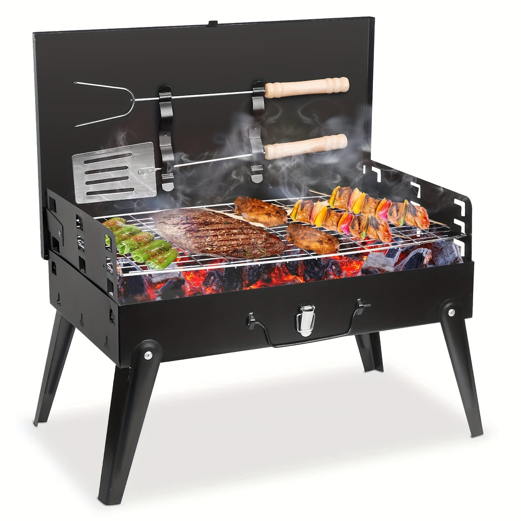 Portable Folding Charcoal Grill with Accessories Compact Outdoor BBQ for Camping Picnics and Backyard Cooking