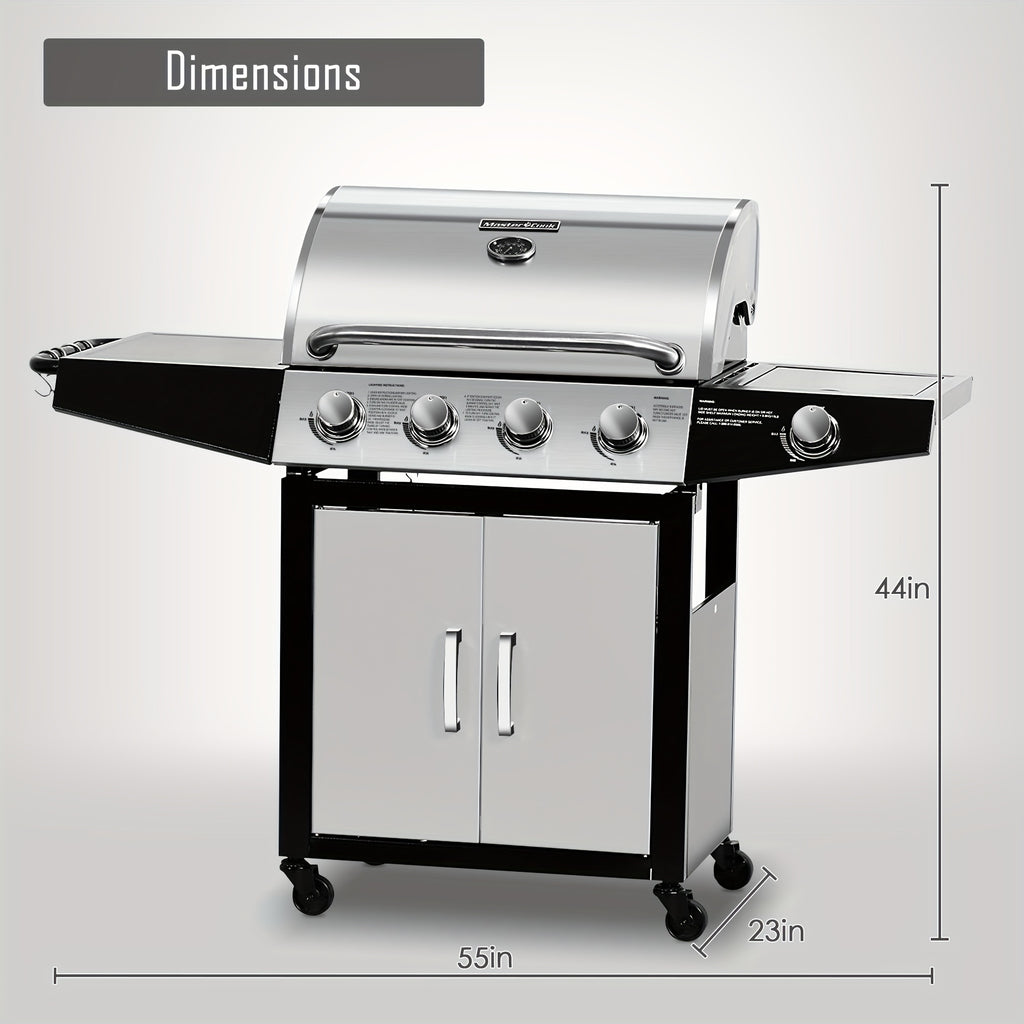 4Burner Cabinet Gas Grill with Side Burner 48000 BTU Stainless Steel Propane Grill for Outdoor Cooking