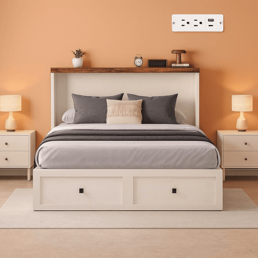 Queen Size Murphy Bed with Charging Station and Storage - ShipItFurniture