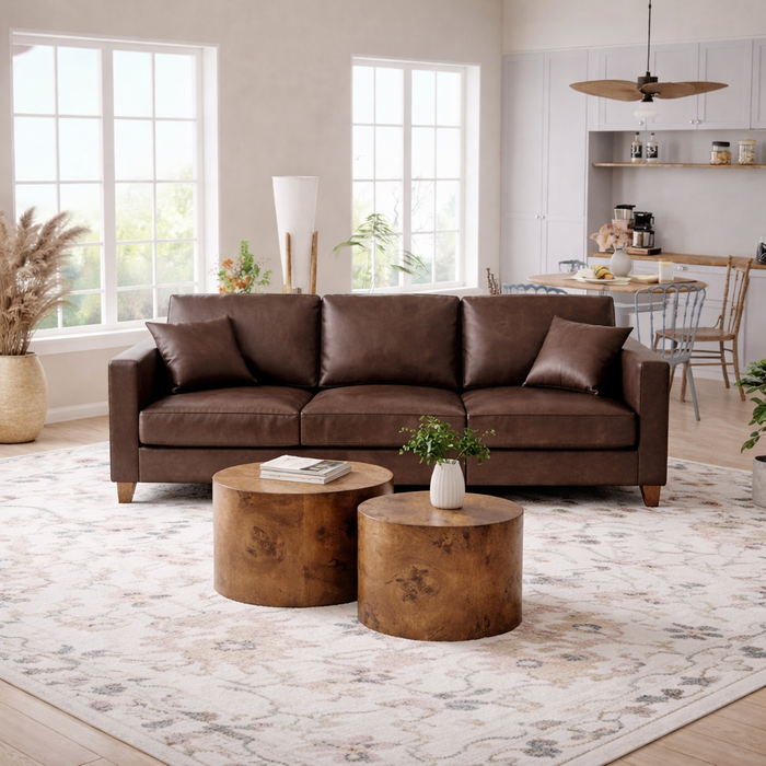 Elegant Faux Leather 85Inch Sofa Nesting CoffeeTable