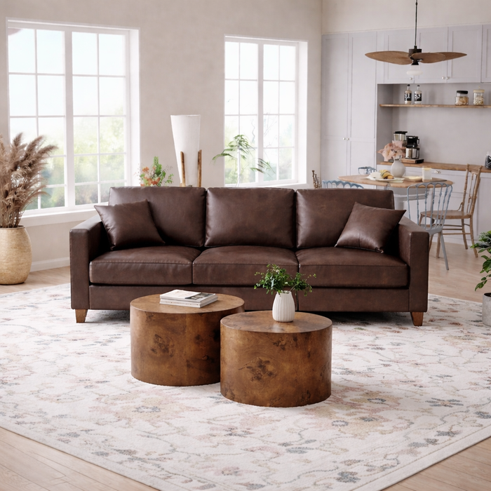 Elegant Faux Leather 85Inch Sofa Nesting CoffeeTable