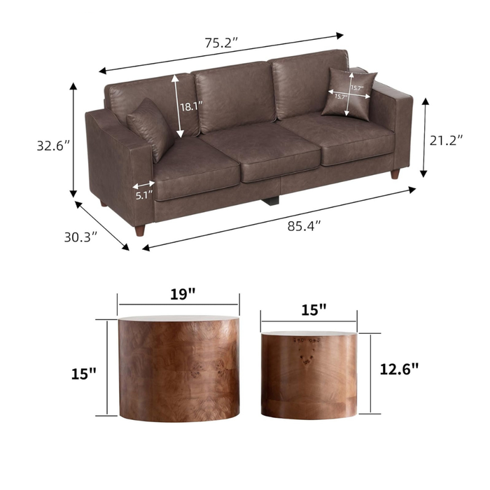 Elegant Faux Leather 85Inch Sofa Nesting CoffeeTable