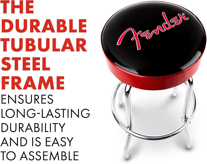 Red Sparkle Logo Swivel Barstool, Great Gifts for Dad, with 1 Year Limited Warranty, Simple Assembly, Black/Black, 30" - ShipItFurniture
