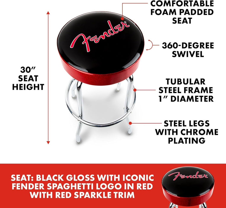 Red Sparkle Logo Swivel Barstool, Great Gifts for Dad, with 1 Year Limited Warranty, Simple Assembly, Black/Black, 30" - ShipItFurniture