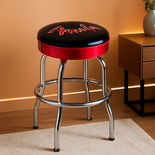 Red Sparkle Logo Swivel Barstool, Great Gifts for Dad, with 1 Year Limited Warranty, Simple Assembly, Black/Black, 30" - ShipItFurniture