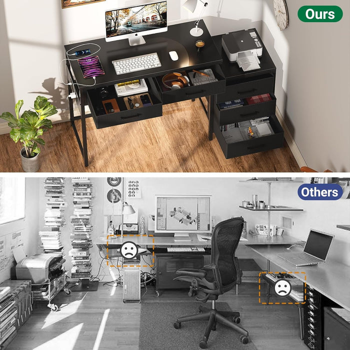 Reversible Computer Desk With Drawers And USB Ports - ShipItFurniture