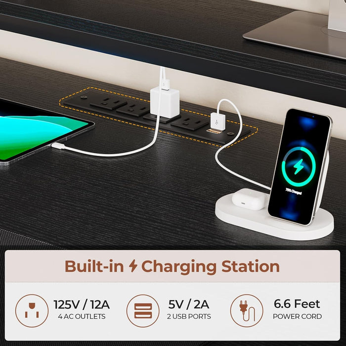 Reversible Gaming Desk with Power Outlets and LED Light - ShipItFurniture