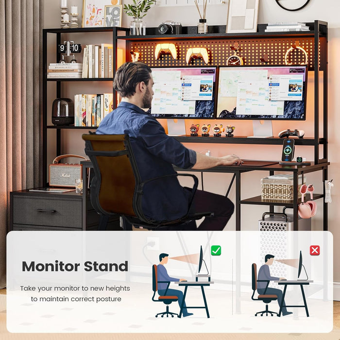 Reversible Gaming Desk with Power Outlets and LED Light - ShipItFurniture