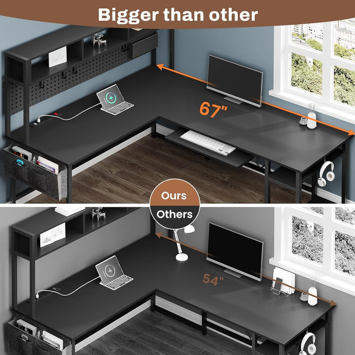 Reversible L Shaped Gaming Desk With Power Outlet - ShipItFurniture