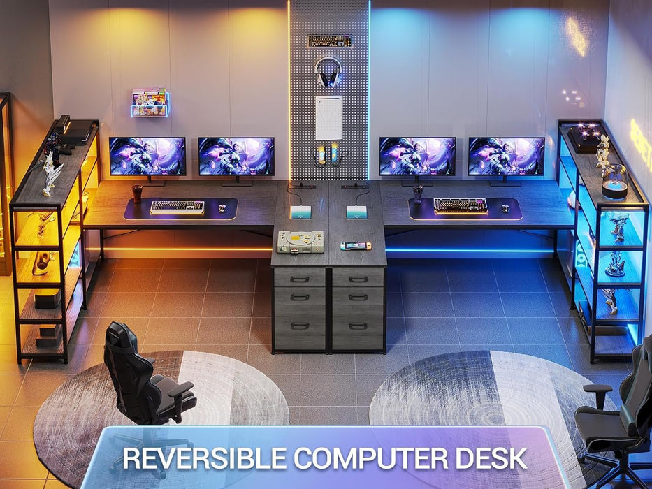 Reversible U Shaped Corner Desk With LED Lights - ShipItFurniture