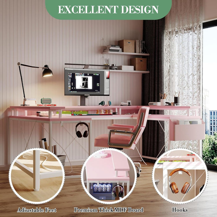 Reversible U Shaped Office Desk with RGB LED Lights - ShipItFurniture