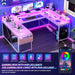 Reversible U Shaped Office Desk with RGB LED Lights - ShipItFurniture