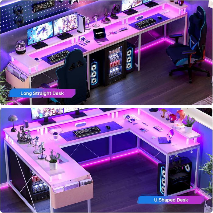 Reversible U Shaped Office Desk with RGB LED Lights - ShipItFurniture
