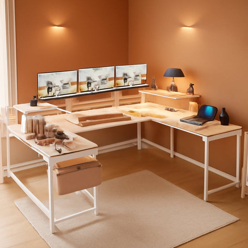 Reversible U Shaped Office Desk with RGB LED Lights - ShipItFurniture