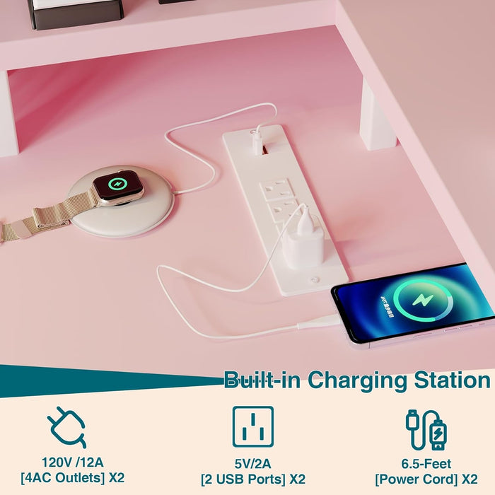 Reversible U Shaped Office Desk with RGB LED Lights - ShipItFurniture