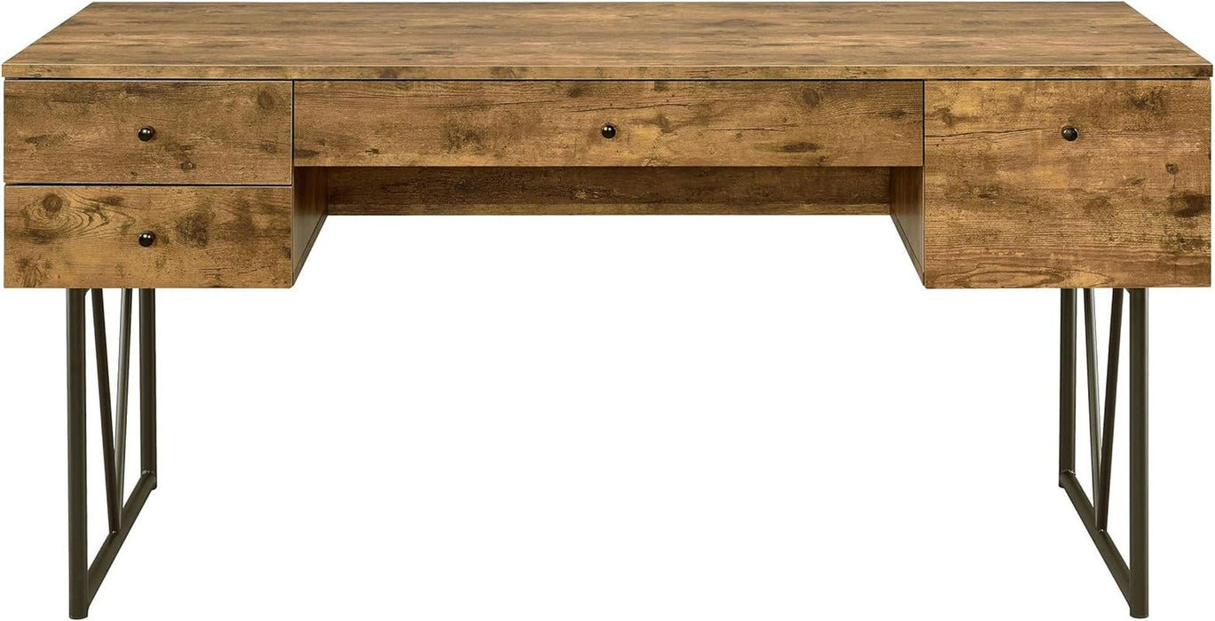 Rustic 63 Inch Writing Desk with Four Storage Drawers - ShipItFurniture