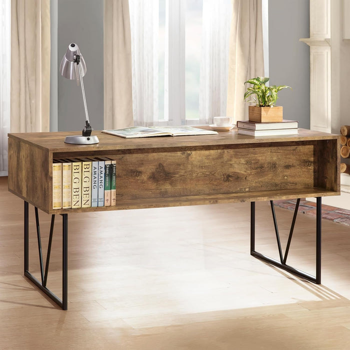 Rustic 63 Inch Writing Desk with Four Storage Drawers - ShipItFurniture