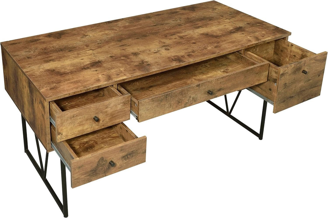 Rustic 63 Inch Writing Desk with Four Storage Drawers - ShipItFurniture