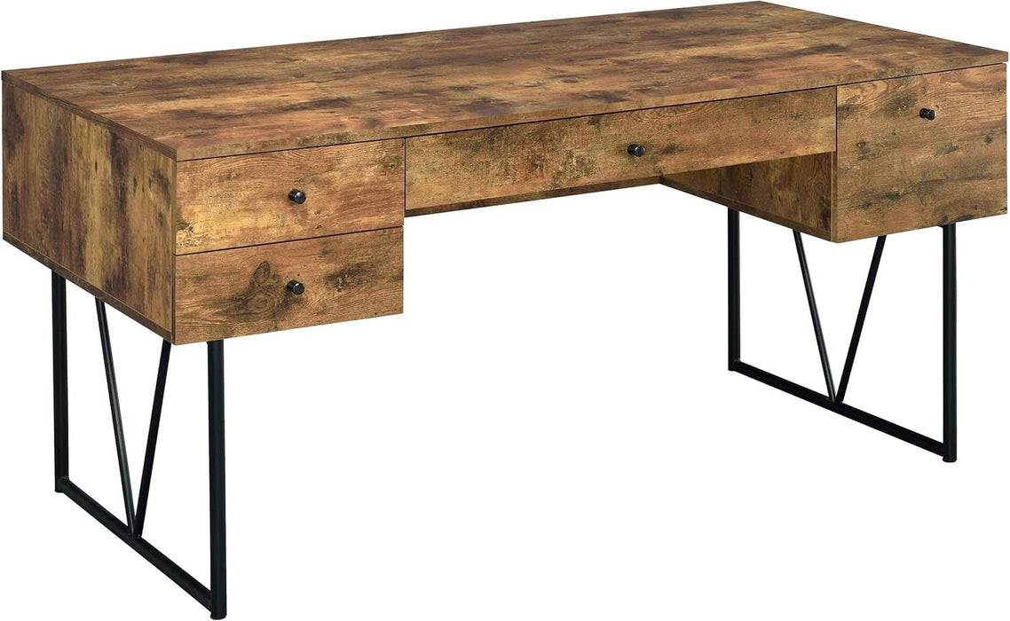 Rustic 63 Inch Writing Desk with Four Storage Drawers - ShipItFurniture
