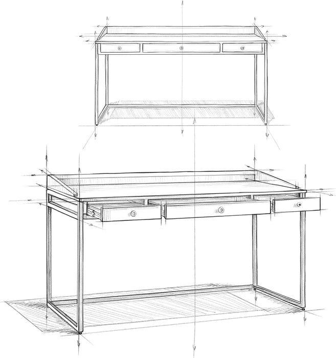 Rustic Acacia Wood and Metal Writing Desk with Drawers - ShipItFurniture