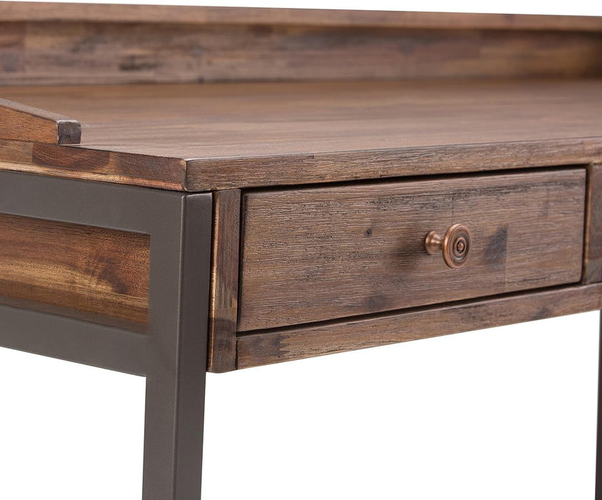 Rustic Acacia Wood and Metal Writing Desk with Drawers - ShipItFurniture