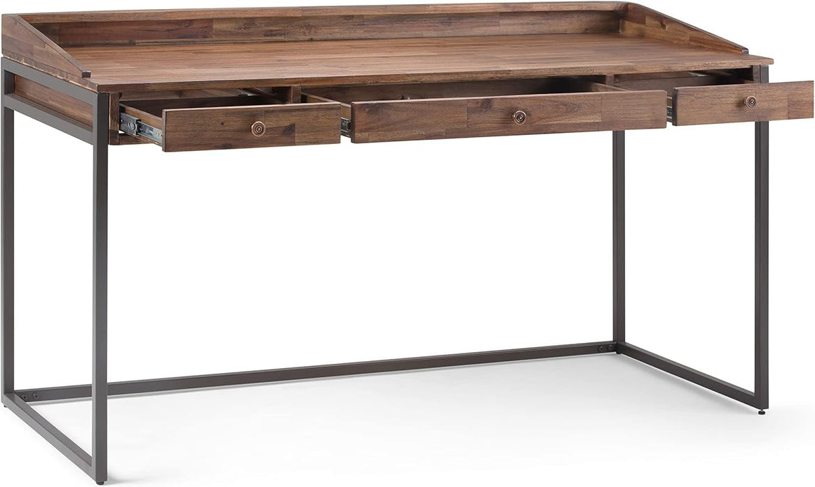 Rustic Acacia Wood and Metal Writing Desk with Drawers - ShipItFurniture