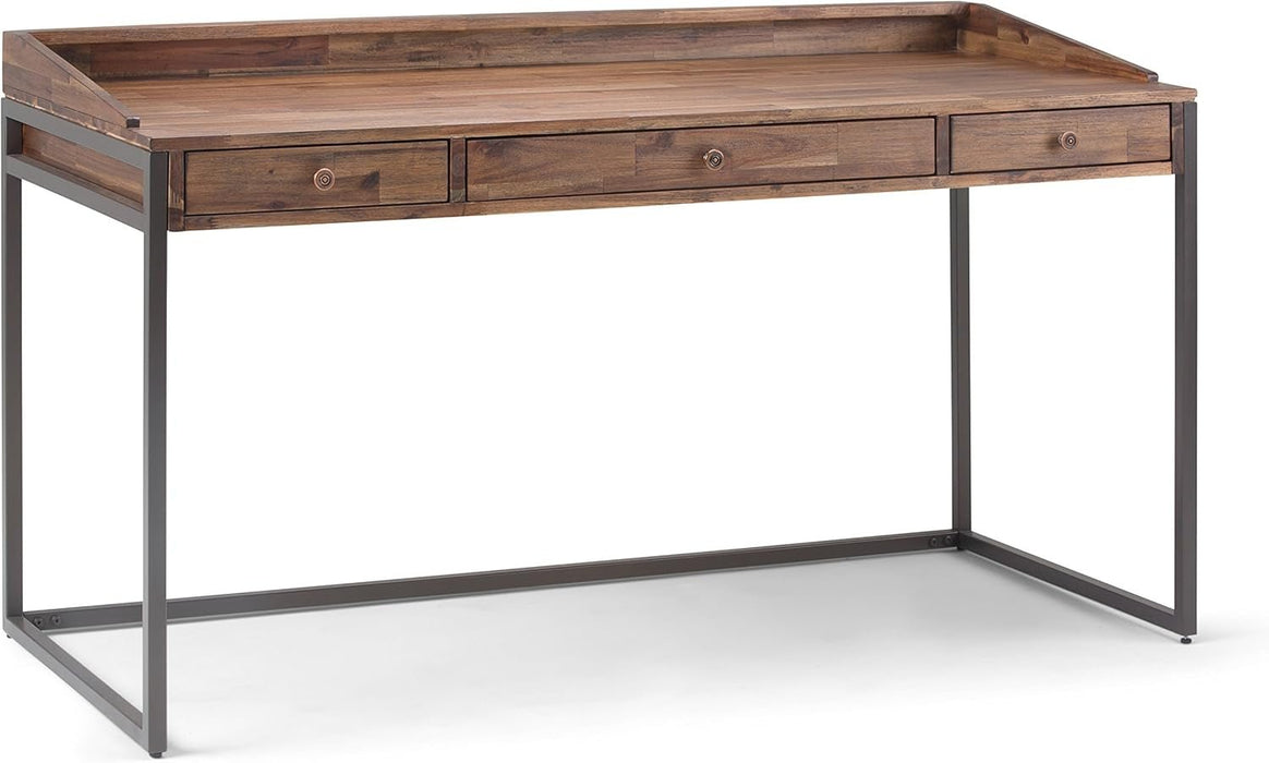 Rustic Acacia Wood and Metal Writing Desk with Drawers - ShipItFurniture