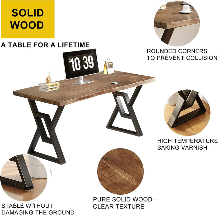 Rustic Brown 55 - Inch Solid Wood Computer Desk - Modern Gaming Workbench for Home Office, Modern Simple Design, Ideal for Study, Writing, Dining - ShipItFurniture