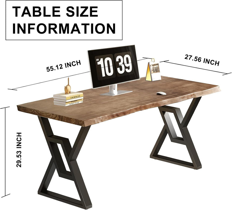 Rustic Brown 55 - Inch Solid Wood Computer Desk - Modern Gaming Workbench for Home Office, Modern Simple Design, Ideal for Study, Writing, Dining - ShipItFurniture