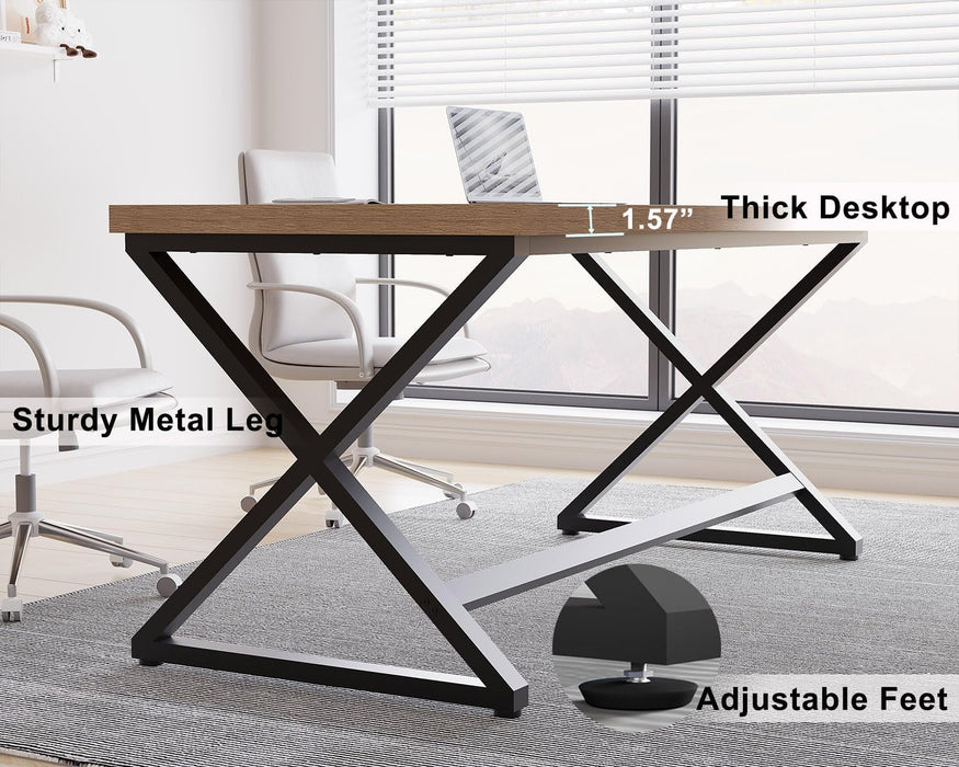 Rustic Computer Desk, Modern Metal Home Office Desk, Farmhouse Work Study Writing Desk in Bedroom, Minimalist Wood Laptop Executive Workstation Computer PC Gaming Table, Rustic Oak, 55 In - ShipItFurniture