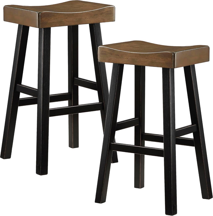 Saddle Bar Stools Set of 2 Barstools with Footrest, Armless Dining Chairs for Kitchen Island, Breakfast Nook, Living Room, Pub Height, Black/Brown - ShipItFurniture