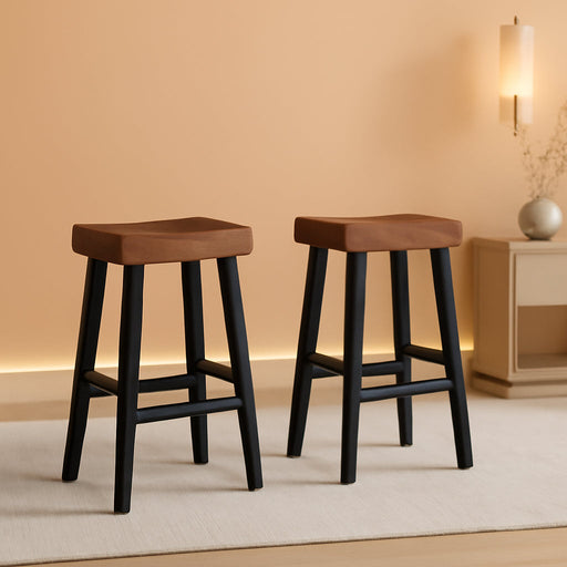 Saddle Bar Stools Set of 2 Barstools with Footrest, Armless Dining Chairs for Kitchen Island, Breakfast Nook, Living Room, Pub Height, Black/Brown - ShipItFurniture