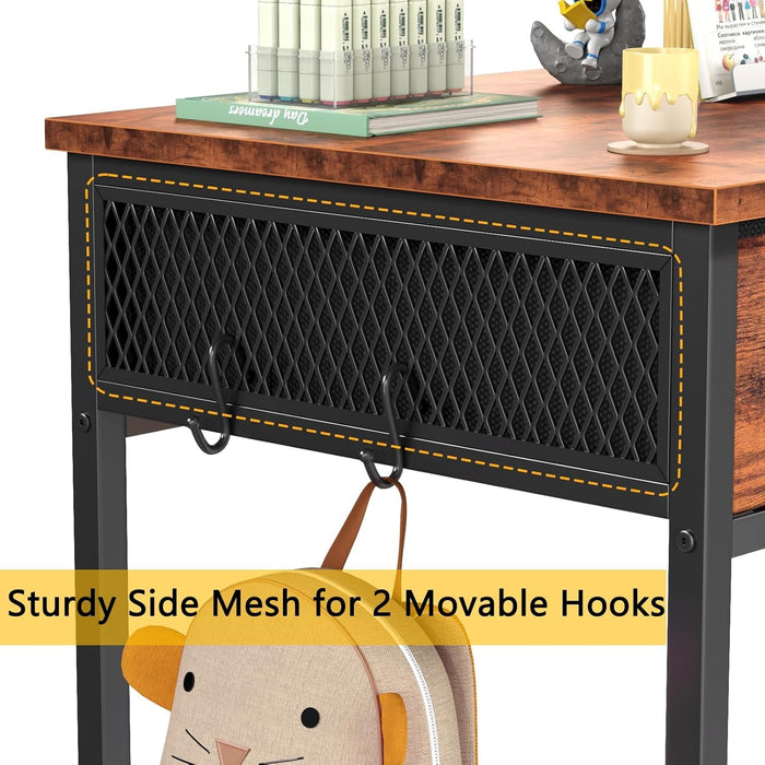 Small Computer Desk with 3 Fabric Drawers, 40 Inch Simple Home Office Desk, Writing Desk with Hooks, Study Table for Working Small Spaces, Makeup Desk for Bedroom, Rustic Brown - ShipItFurniture